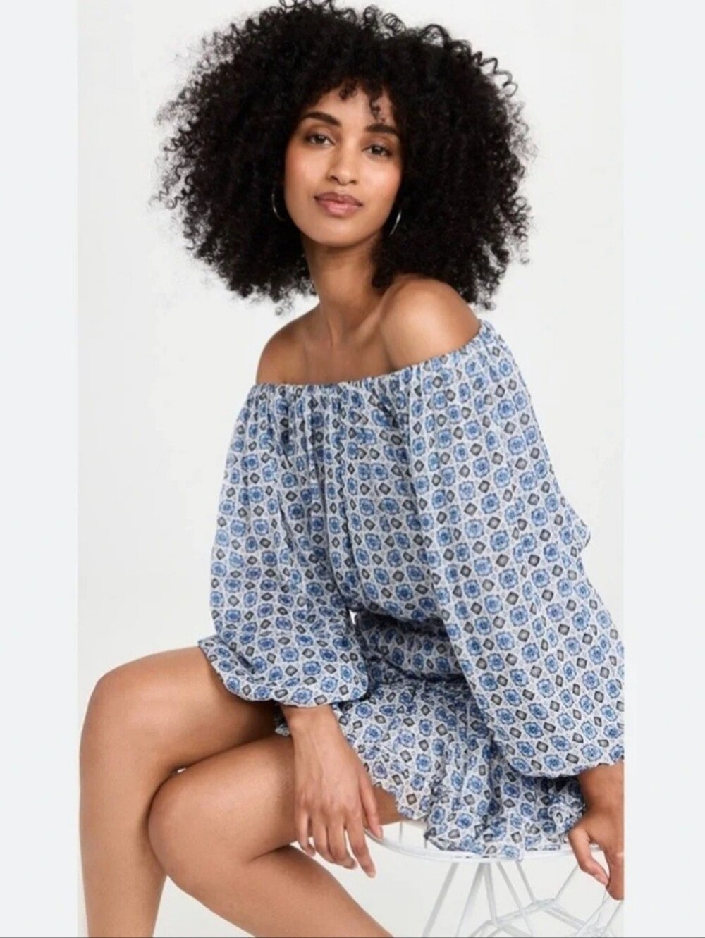 MISA Off-Shoulder OR ON Blue Printed Mini Dress